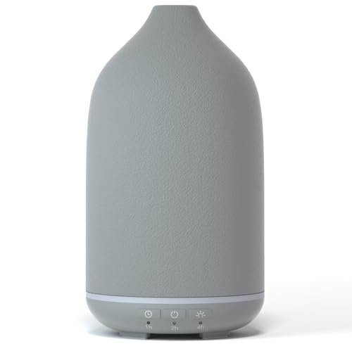 SALKING Aroma Diffuser, Grau Keramik Diffusor für Ätherische Öle, BPA-Free Aromatherapie Diffusor mit Einstellbarem Nebelmodus, Automatisch Power-Off Duftlampe für Zuhause Büro Yoga 150ml