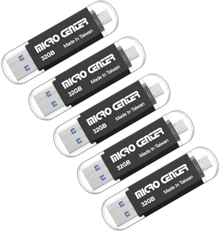 INLAND Micro Center SuperSpeed 5 Pack 32GB Daul Drive up to 100MB/s Type C & Type A 2-in-1 USB 3.0 Flash Drive Thumb Drive Memory Storage Stick for Android Computers MacBook Tablets PC,Brown