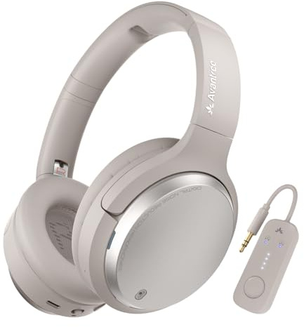 Avantalk Sky Eon - Bluetooth Noise Cancelling Kopfhörer für Flugzeu und Mobiltelefone mit drahtlosem Adapter, ANC und Umgebungsmodus, geräumige und komfortable Ohrpolster, 45 Stunden Spielzeit
