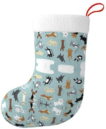 KoNsev 45,7 cm Weihnachtsstrümpfe, personalisiert, Weihnachten für Familie, Urlaub, Weihnachten, Party, Dekoration, regnende Katzen und Hunde