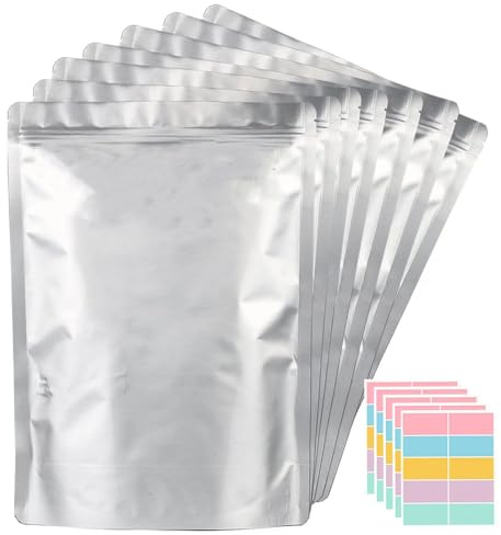 SHXWELL 30 st mylar väskor 2 gallon för matförvaring, 33 cm x 43 cm 10 mil stående blixtlåsfickor återförslutningsbara och värmeförseglbara för långvarig matförvaring (33 x 43 cm, extra tjock)
