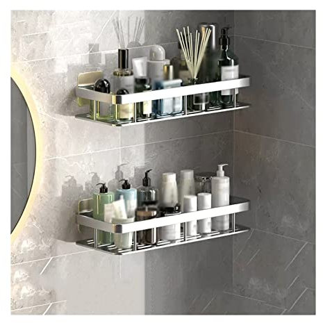 Storage Rack Toilet Washstand Double Layer Simple Storage Rack Kitchen Counter Metal Storage Rack Wall Perforated Storage Rack (Color : Gris)