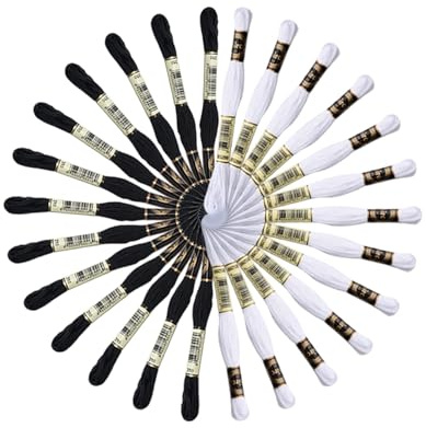 Artong 26 Knäuel Sticktwist schwarz und weiß Stickgarne Baumwolle Kreuzstich Fäden für Freundschaftsarmband Schnur und DIY Stickprojekt