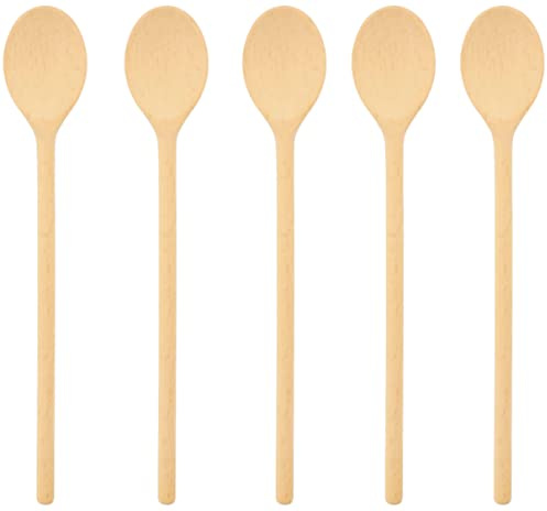 teemando® 5 x mestoli in legno di marca stabili, 35 cm, cucchiaio ovale per cucinare e cuocere, garantiti indistruttibili con un uso normale