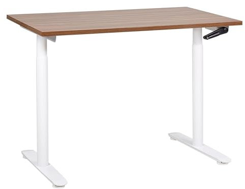 Beliani Höhenverstellbarer Schreibtisch mit Kurbel braun/weiß 120x72 cm DESTINAS
