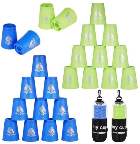 yeesport 24 Stück Sport-Stapelbecher, Sport gkeits-Trainingsspiel für Herausforderungswettkämpfe, Stapelbecher aus Kunststoff, klassisches Familienspiel für Kinder und Erwachsene, Blau+Grün