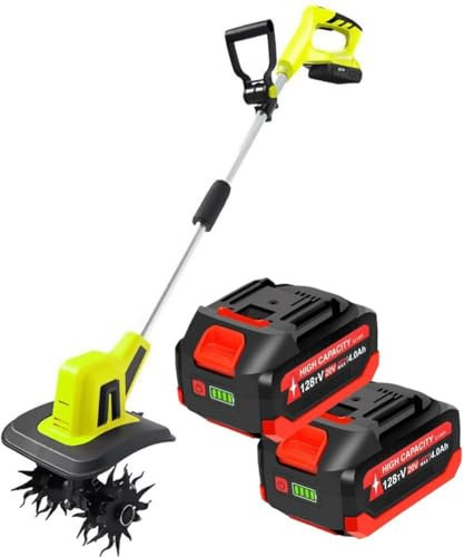 FAcoLL Electric Garden Tiller Cultivator, Cordless Garden Rotavator With 4 Steel Blades, 2 X 4ah Battery Powered Soil Cultivator, 25cm Working Width, 22cm Tilling Depth, for Garden, Vegetab