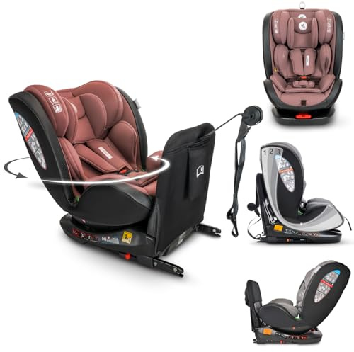 Lorelli Auto Kindersitz Ares mit Isofix, 360 Grad drehbar, (0-36 kg) Mitwachsender Autositz i-Size 40-150cm - Gruppe 0+/1/2/3, Babysitz ab Geburt, 5-Punkt-Gurt, Einstellbare Kopfstütze, ginger