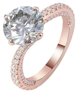 Epinki Echtschmuck, Rosegold 375 9K Ringe, Klassiker Eheringe mit Rund 3ct Moissanit Hell Grau, Rosegold Au750 Solitärring Diamantring Hochzeitsring Gr.62 (19.7)