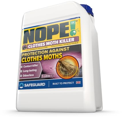 NOPE! Moth Killer Spray - Fast acting, Odourless, Long-lasting Moth Repellent for Clothes, Home, Wardrobe, Room & Carpets. (5L)