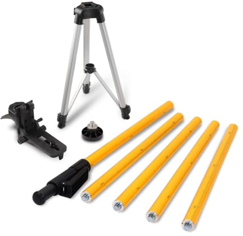 Mountlaser Laser Level Pole, 12FT/3.7M Telescoping Pole with Tripod for Lasers Level of Rotary and Line Lasers, 1/4-20 Thread 5/8-11 Adapter Included