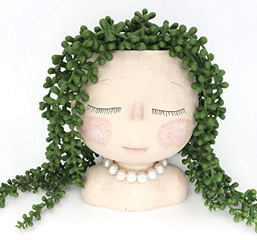 Luyi-Life Girl Face Planter Pot,Head Face Flower Pots for Indoor Outdoor Plants Cactus Succulent Planter Resin Girl Head Planter Pots with Drainage Hole Closed Eyes Pot for Home Office Garden