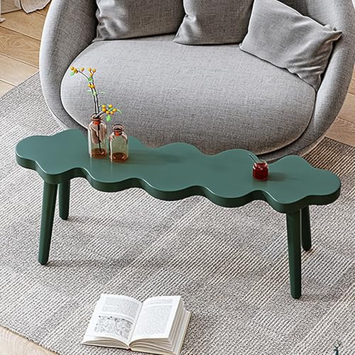 Massivholz Eingangsbank mit Wellenform-Design, armlose Küchenbank für Flur, Schlafzimmer, Wohnzimmer, grüner, bunter Sitzfläche
