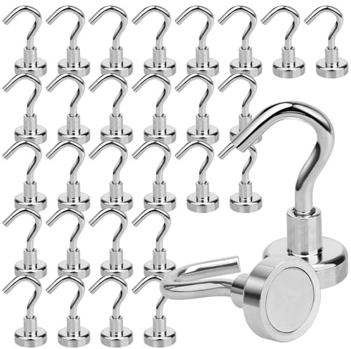 Orchideeknc 30 Stück Magnethaken Klein Tragfähigkeit 8KG/17.6LBS, Neodym Magnethaken Extra Stark, 16mm Magnetische Haken Silber