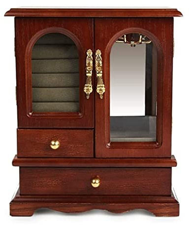 ASHSDI Schmuckaufbewahrung Holz-Schmuckkästchen Vintage-Schmuckkästchen Multifunktions-Schmuckkästchen Mit 2 Schubladen Und 360 ° Drehbarem Haken Schmuckschatulle Schmuckschrank(Jewelry Box B)