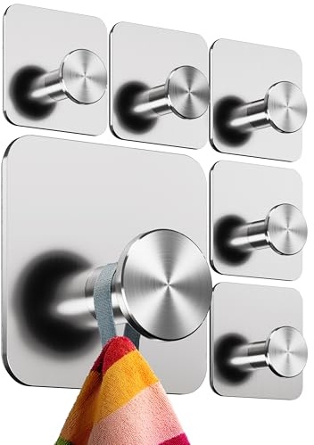 4smile Handtuchhalter ohne Bohren, 6er Set, Modern, Silber | Badezimmer Haken aus Edelstahl, funktionale Klebehaken, hohe Tragkraft, Wasserfeste Handtuchhaken für Bad