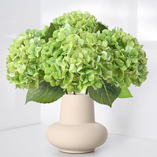 Waipfaru Hydrangea Artificial Flowers, 4PCS Real Touch Flowers, 20 Faux Hydrangea Flowers, Latex Real Touch Hydrangea, Fake Flowers for Home Decor Party Bouquet Wedding Decoration, Green