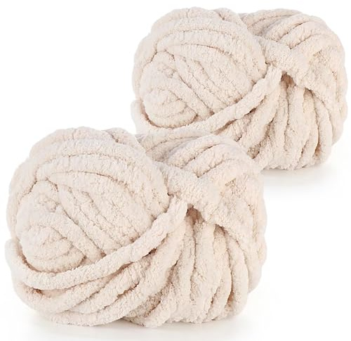 Coopay 2x240g Dicke Wolle zum Handstricken, Chunky Handstrickgarn- Beige | 27m/stk,2cm dicke,Flauschige Garn für Decken, Kissen