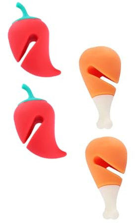 SECFOU 4pcs Silicone Pot Lid Lifters Spill Stopper Heat-Resistant Kitchen Lid Stand Food-Shaped Pan Holders for Home Cooking