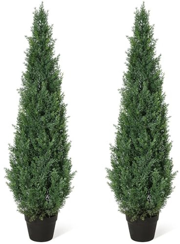 Litake Künstliche Zeder Pflanze 120cm Kunstpflanze Zedernbaum,Grüne Kiefer,Kunstbaum Outdoor UV Geschützt für Home Wohnzimmer Schlafzimmer Büro Deko （2 Pack） (120cm)
