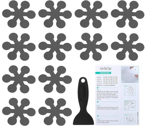 PATIKIL Bathtub Non Slip Stickers 3.15x3.15 Inch, 12 Pack Snowflake Safety Shower Floor Anti Slip Stickers with Adhesive Decals Scraper for Bath Tub Shower Floor Stair, Gray