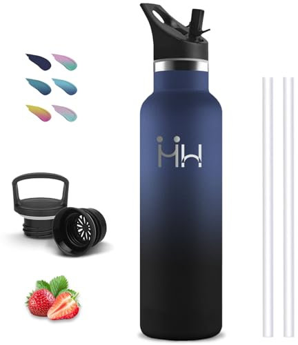 Gourde Isotherme, Gourde 1l, Sans BPA, Bouteille Isotherme, Anti Fuite, Gourd Inox, Double Isolation, Gourd Paille, Facile à Nettoyer, Gourdes Acier Inoxydable, pour Voyage, Camping, Randonnée, Yoga