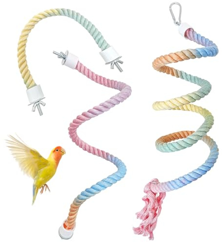 BNOSDM 3 Pcs Bird Rope Perches Gradient Colorful Bendable Climbing Rope Ladders Swings Toy Parakeet Cage Accessories for Parrots, Budgies, Cockatiels, Conures, Lovebirds