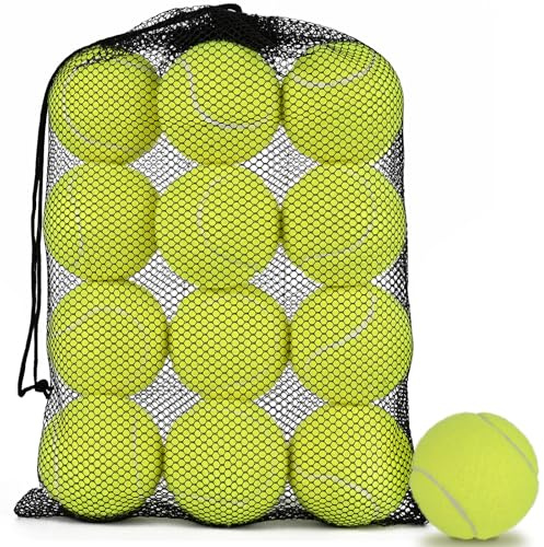 LITIAN 12 Pack Practice Tennis Balls for Beginners – High Elasticity Bulk Tennis Balls for Dog Training, Fetch & Play, with Mesh Carry Bag (Yellow)