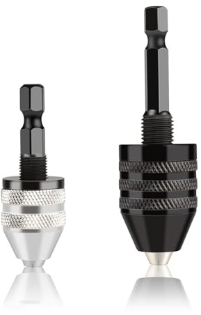 Magnetic Drill Chuck Adapter Pro Set - 2Pcs Keyless Drill Chuck with Drill Press Adapter for Hand Drill, Ultimate Drill Bit Adapter for Drill Bits for Impact Driver, 1/4 Hex Shank 0.6-8mm & 0.3-3.6mm