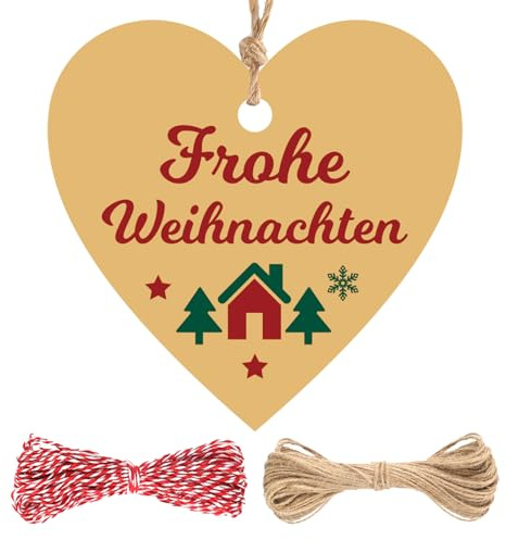 jijAcraft Herzen Frohe Weihnachten Geschenkanhänger: 6CM Kraftpapier Weihnachtsanhänger, 100 Stück Frohe Weihnachten Papieretiketten Tags mit Schnur für Weihnachtsbaum Party Dekoration