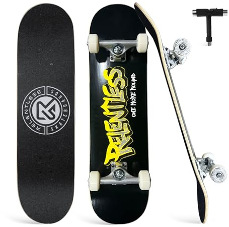 Hamish Brewer, Relentless Skateboard, 31 Inch Complete with Grip Tape, Skateboard Wheels, 7 Layer Maple Skateboard Deck, Concave, Double Kick - Suitable for Kids, Teens, Adults