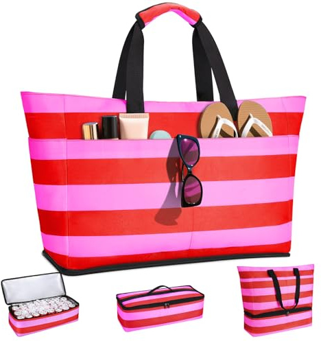 CIRYCASE Strandtasche XXL Familie mit Kühlfach, 54L Große Badetasche | Strandtasche mit Reißverschluss & Nassfach, Faltbare Wasserdicht Beach Bag Mädchen Handtasche Shopper für Reisen/Fitness/Pool