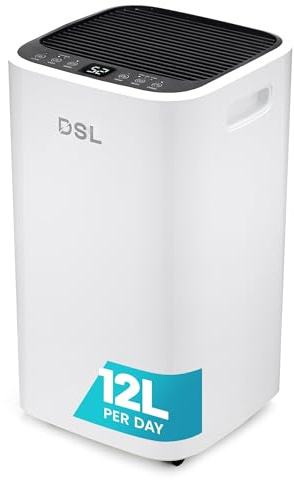 DSL 12L Electric Dehumidifier for Home - Bedroom Dehumidifier w/Digital Humidity Display, Sleep Mode, Laundry Drying, Drainage - Compact & Quiet, Energy-Efficient for Damp, Odour, Mould, Condensation