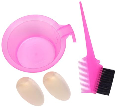HAMPPLIES 2 Sets Professional Hairdye Comb and Hair Dye Bowl Plastic Hair Salon Tool Double Sided Pink for Easy Application