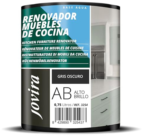 JOVIRA PINTURAS Pintura renovadora para Muebles de Cocina, acabado Alto Brillo al agua. Especial para renovar muebles de cocina, puertas, baños, etc. (750 ml, Gris oscuro) T