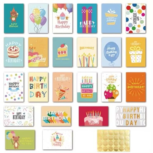 SAVOSWEET Lot de Cartes d'anniversaire, 24 Pièces Carte avec Enveloppe, Carte de Vœux Anniversaire, Cartes de Joyeux Anniversaire pour Hommes, Femmes, Enfants (Modèle D)