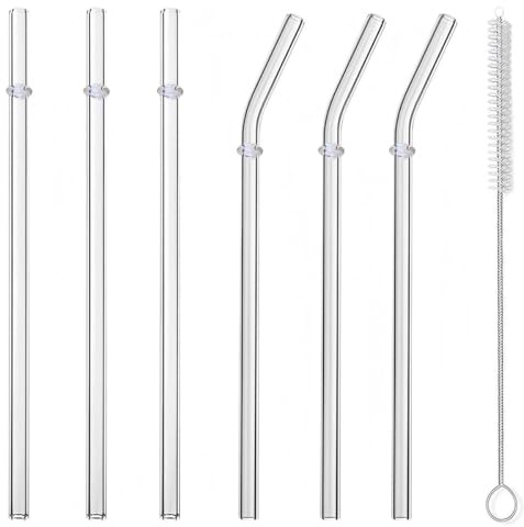 6-Pack Reusable Borosilicate Glass Straws with Cleaning Brush – Heat-Resistant, Eco-Friendly, Perfect for Hot & Cold Drinks, Home, Café, and Party Use（Clear）
