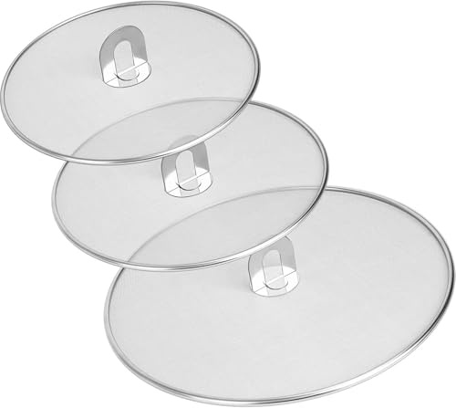 3 Piezas Protector Pantalla Antisalpicaduras de Acero Inoxidable, Protector Salpicaduras Cocina, Tapa Sarten Antisalpicaduras, Tapa a Prueba de Aceite con Mango Plegable-Diámetro 33cm 29cm 25cm