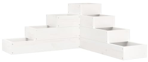 Foknhdi Escalera para plantas de madera maciza de pino, 80,5 x 79 x 36 cm, color blanco, en forma de L, con 4 peldaños para flores, hierbas, verduras, jardineras de esquina para jardín, balcón