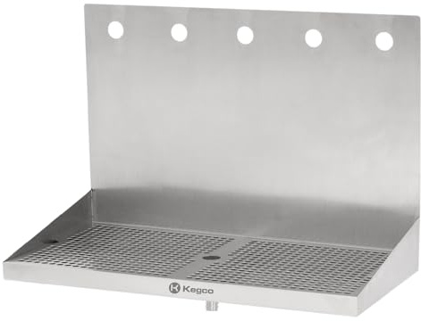 Kegco SEWM-2010-5 20 x 10 Wall Mount Drip Tray with Drain - 5 Shank Holes