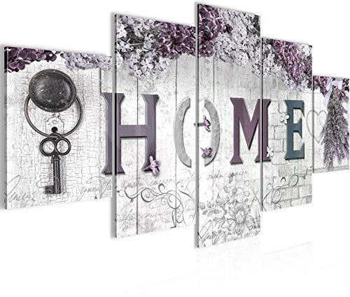 Runa Art Wandbilder Home 5 Teilig Bild auf Vlies Leinwand Deko Wohnzimmer Flieder Blumen Grau Rosa 503652c