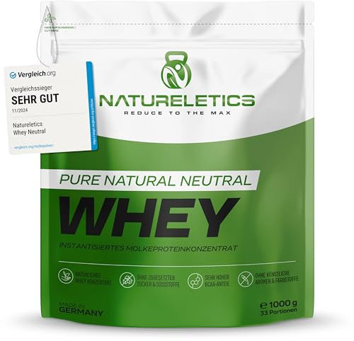 NATURELETICS GESCHMACKSNEUTRAL 1kg - Natürliches Premium Whey Protein aus Deutschland ohne Zusatz von Zucker, Süßstoffe, Aspartam & Sucralose - kohlenhydratarm – 22,6 % BCAA – Eiweißpulver