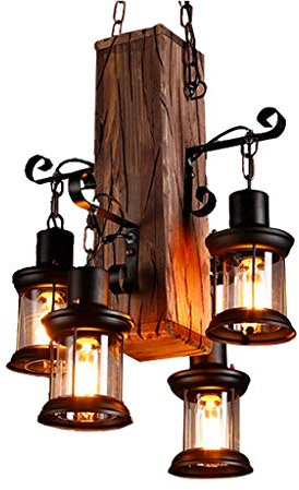 Retro pendellampa, industriell, loft, bar, hängande lampa, 4 lampor, JOJOJOM, kreativ, personlighet, vardagsrum, matsal, sovrum, arbetsrum, ljuskrona, vintage, antik, metall, glas, trä, dekorativ