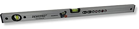 DEWEPRO® Niveau à bulle magnétique 150 cm en aluminium – 2 fioles – Aimants puissants à l'intérieur – Niveau à bulle magnétique précis de 2 m de long, robuste, argenté anodisé