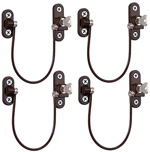 eSynic 4 Pack Window Child Safety Locks for upvc Windows Screw Mounted Window Opening Rrestrictor with Keys 185mm/7.3 Inch Long Wire Window Safety Restrictor for Baby Home Office Safety etc
