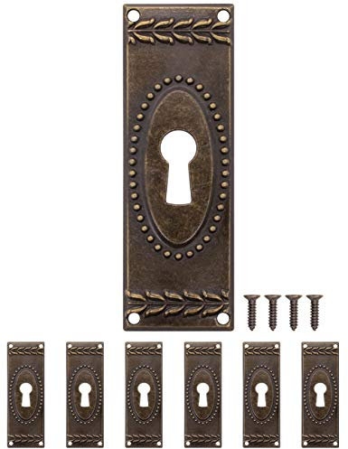 FUXXER 6x Antique Key Signs Lock Rosettes Vintage Brass 73x24mm