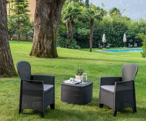 Dmora - Outdoor-Lounge-Set Napoli, Gartenkomposition mit 2 Sesseln und 1 Aufbewahrungstisch, Lounge mit Rattan-Effekt, 100 % Made in Italy, Anthrazit