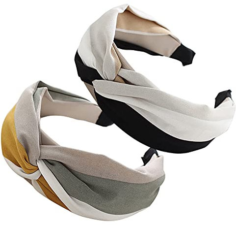 Grasslandy Haarreifen Boho Im Retro Style Damen Breit Kunststoff Vintage Stoff Haarbänder Haar Zubehör Für Fitness Yoga Laufen Wandern Gesicht Waschen And Make-Up 2 Stücke