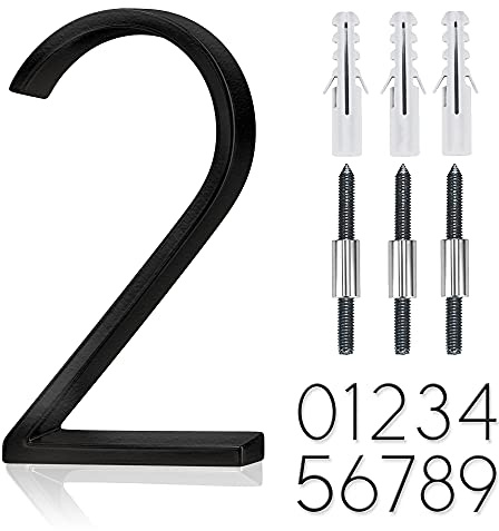 5 Stainless Steel Floating House Number, Metal Modern House Numbers, Garden Door Mailbox Decor Number with Nail Kit, Coated Black, 911 Visibility Signage (2)