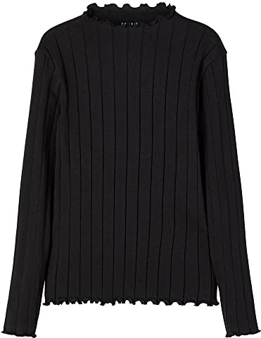 Name It Nkfnoline Ls Slim Top Noos T-Shirt à Manches Longues, Noir, 134 cm-140 cm Fille